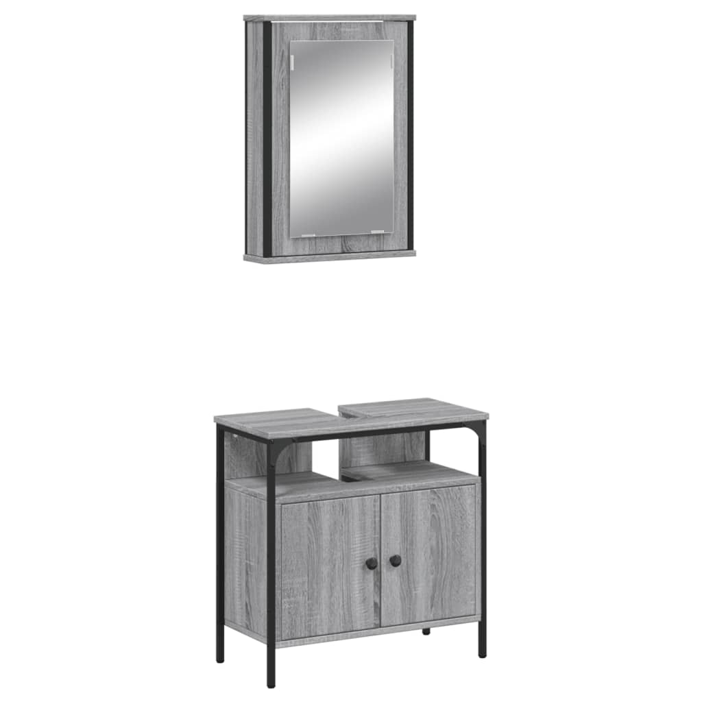 2-delige Badkamermeubelset bewerkt hout grijs sonoma eikenkleur is nu te koop bij PeponiXL, paradijselijk wonen!