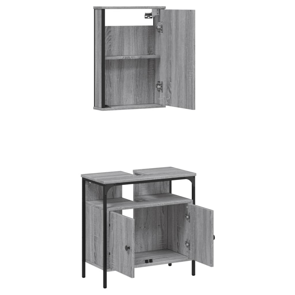 2-delige Badkamermeubelset bewerkt hout grijs sonoma eikenkleur is nu te koop bij PeponiXL, paradijselijk wonen!