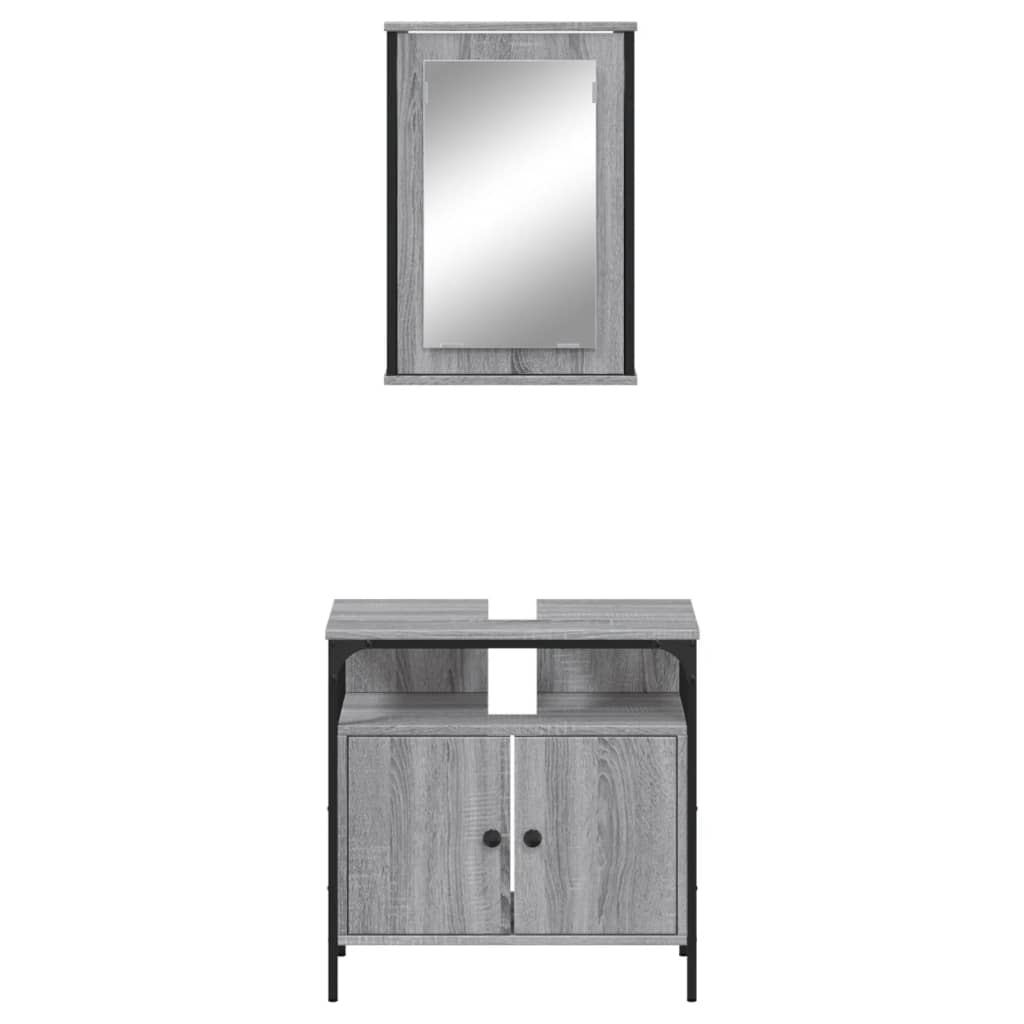 2-delige Badkamermeubelset bewerkt hout grijs sonoma eikenkleur is nu te koop bij PeponiXL, paradijselijk wonen!