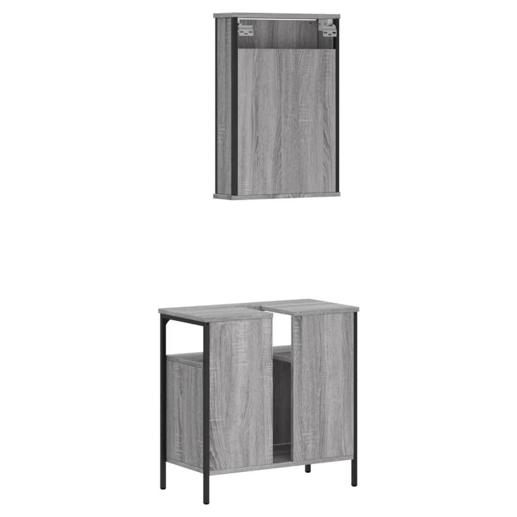 2-delige Badkamermeubelset bewerkt hout grijs sonoma eikenkleur is nu te koop bij PeponiXL, paradijselijk wonen!