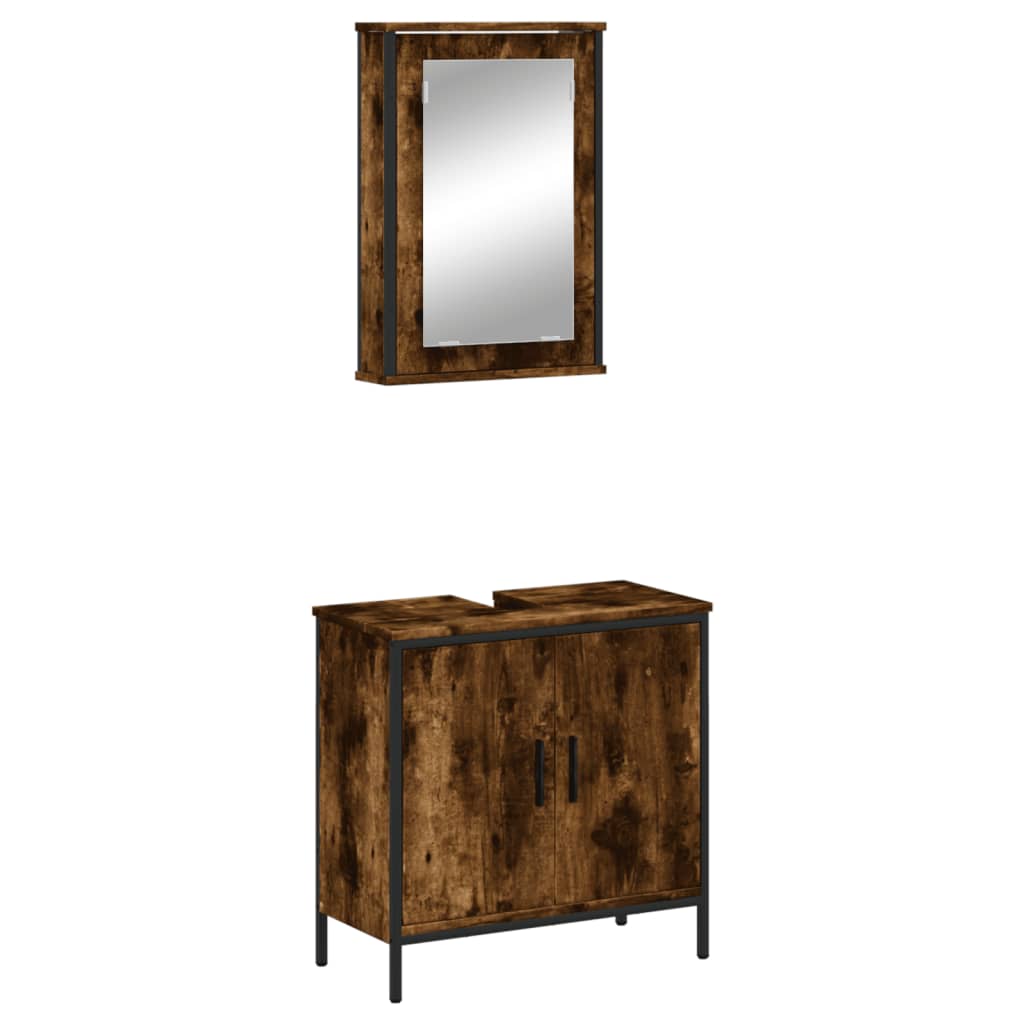 2-delige Badkamermeubelset bewerkt hout gerookt eikenkleurig is nu te koop bij PeponiXL, paradijselijk wonen!