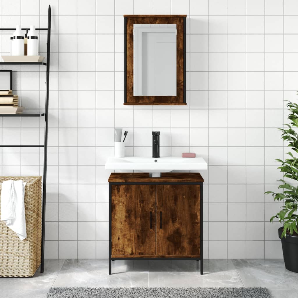 2-delige Badkamermeubelset bewerkt hout gerookt eikenkleurig is nu te koop bij PeponiXL, paradijselijk wonen!