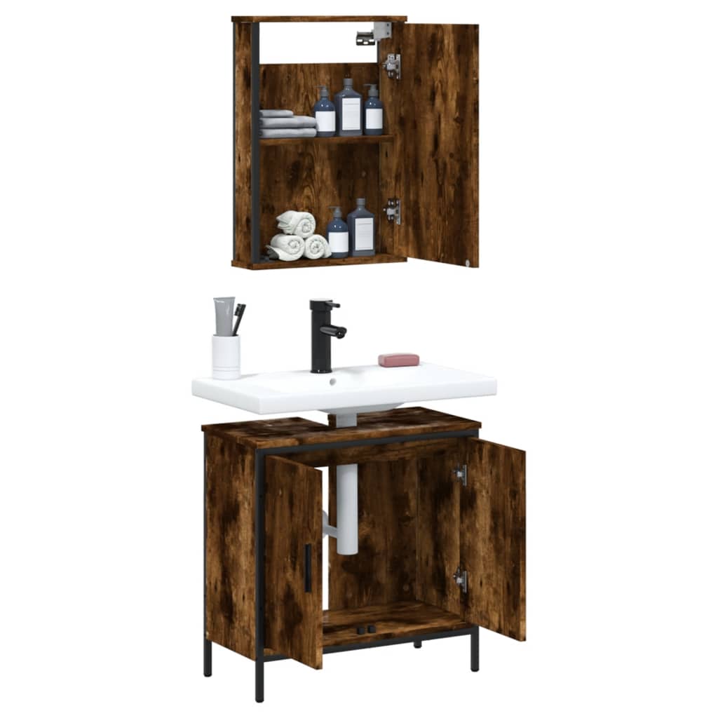 2-delige Badkamermeubelset bewerkt hout gerookt eikenkleurig is nu te koop bij PeponiXL, paradijselijk wonen!
