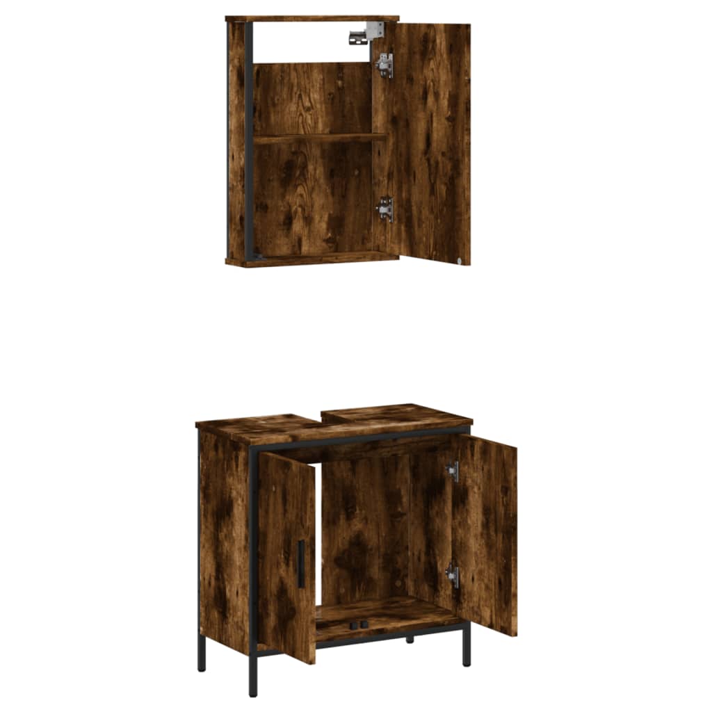 2-delige Badkamermeubelset bewerkt hout gerookt eikenkleurig is nu te koop bij PeponiXL, paradijselijk wonen!