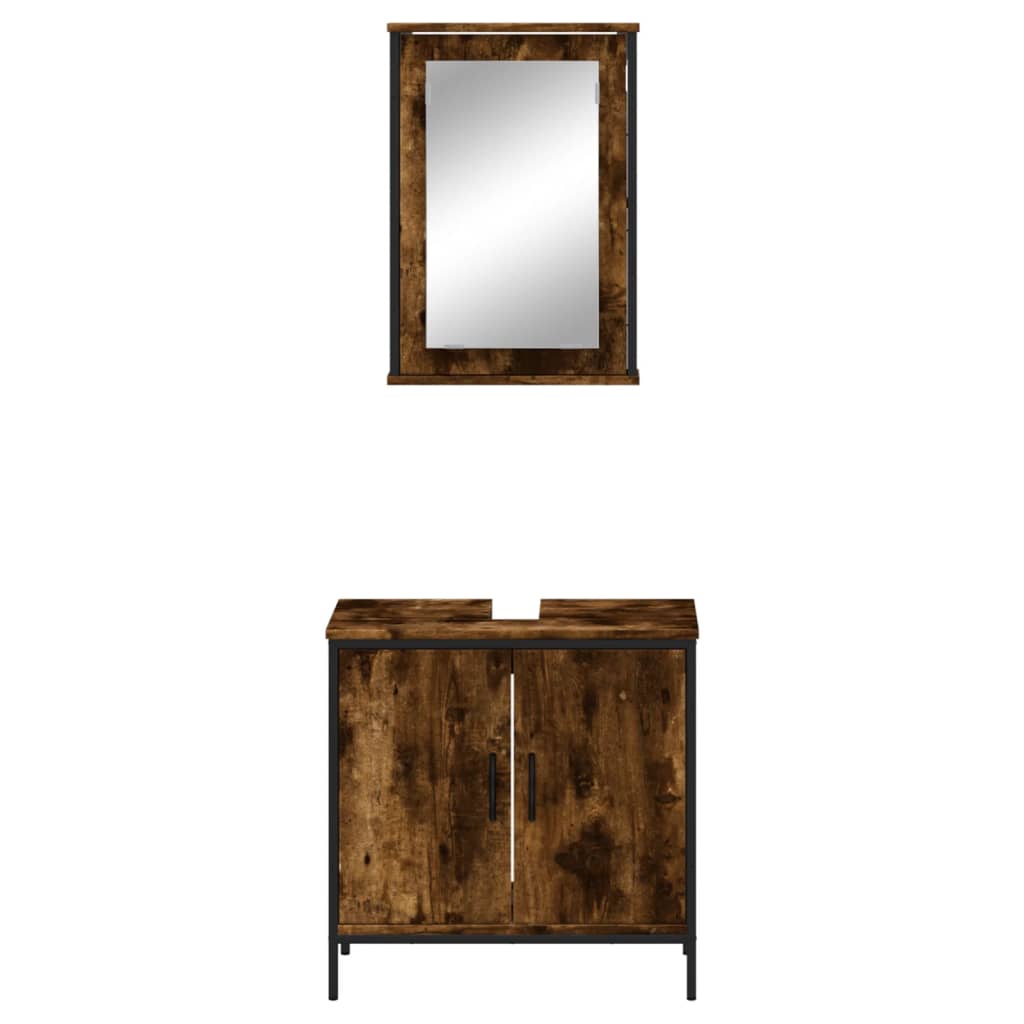 2-delige Badkamermeubelset bewerkt hout gerookt eikenkleurig is nu te koop bij PeponiXL, paradijselijk wonen!