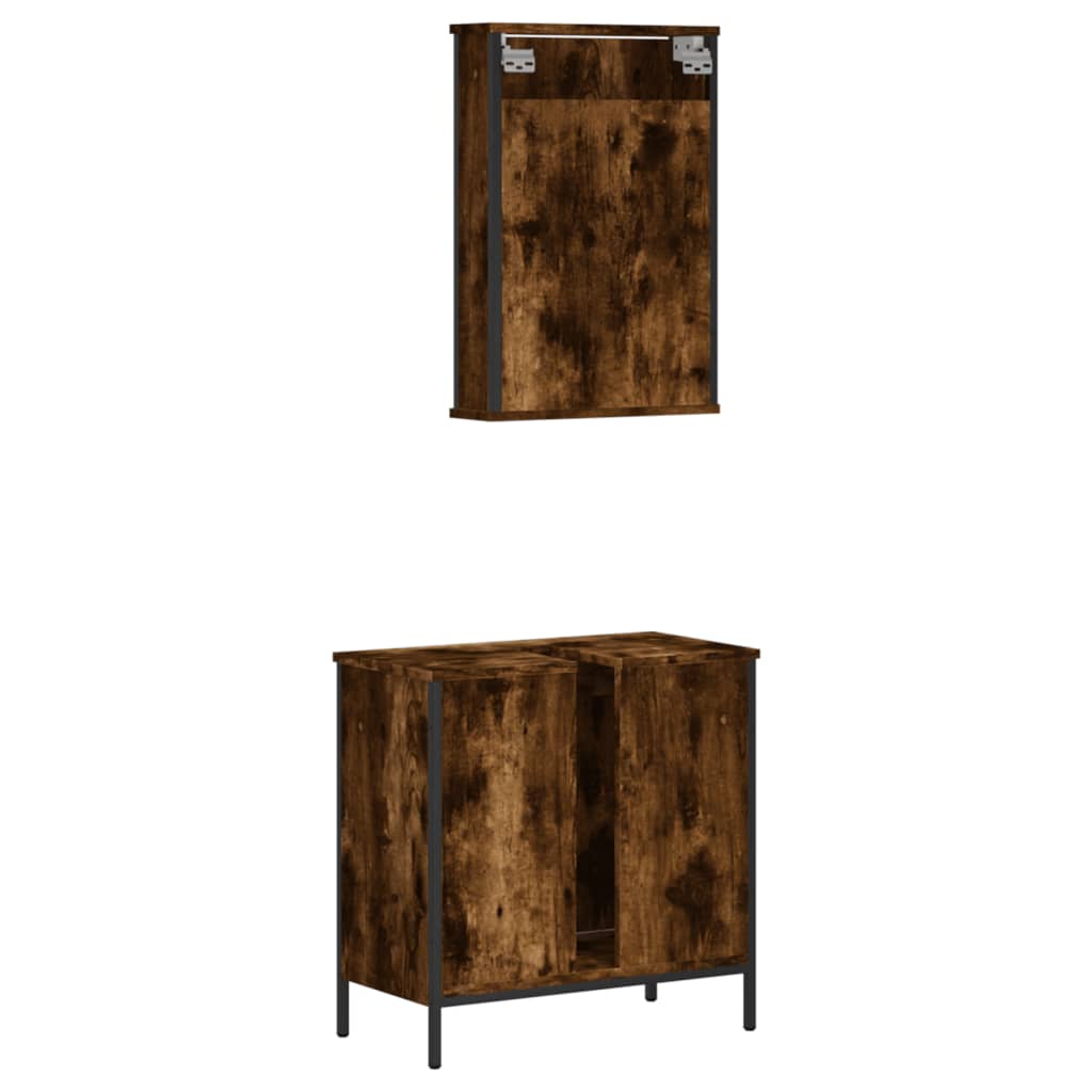 2-delige Badkamermeubelset bewerkt hout gerookt eikenkleurig is nu te koop bij PeponiXL, paradijselijk wonen!