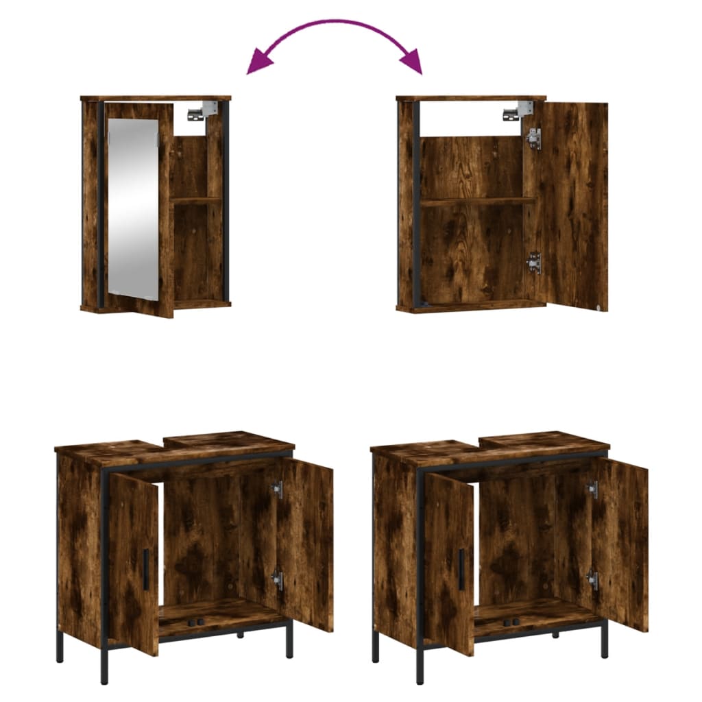 2-delige Badkamermeubelset bewerkt hout gerookt eikenkleurig is nu te koop bij PeponiXL, paradijselijk wonen!