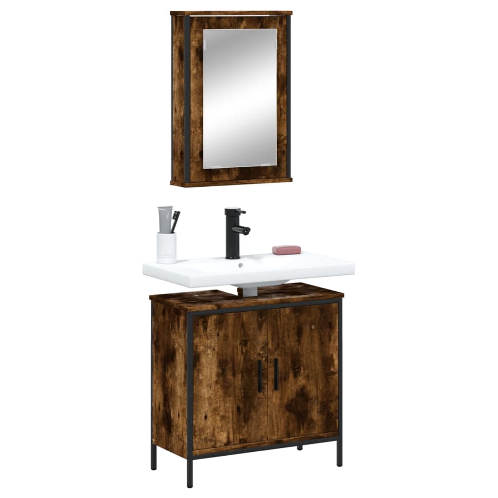 2-delige Badkamermeubelset bewerkt hout gerookt eikenkleurig is nu te koop bij PeponiXL, paradijselijk wonen!