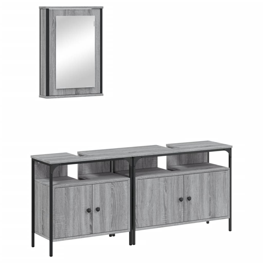 3-delige Badkamermeubelset bewerkt hout grijs sonoma eikenkleur is nu te koop bij PeponiXL, paradijselijk wonen!