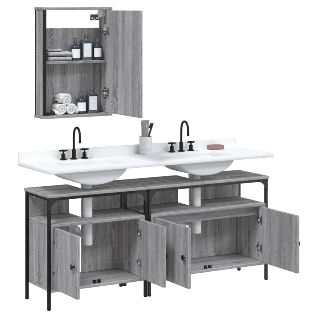 3-delige Badkamermeubelset bewerkt hout grijs sonoma eikenkleur is nu te koop bij PeponiXL, paradijselijk wonen!