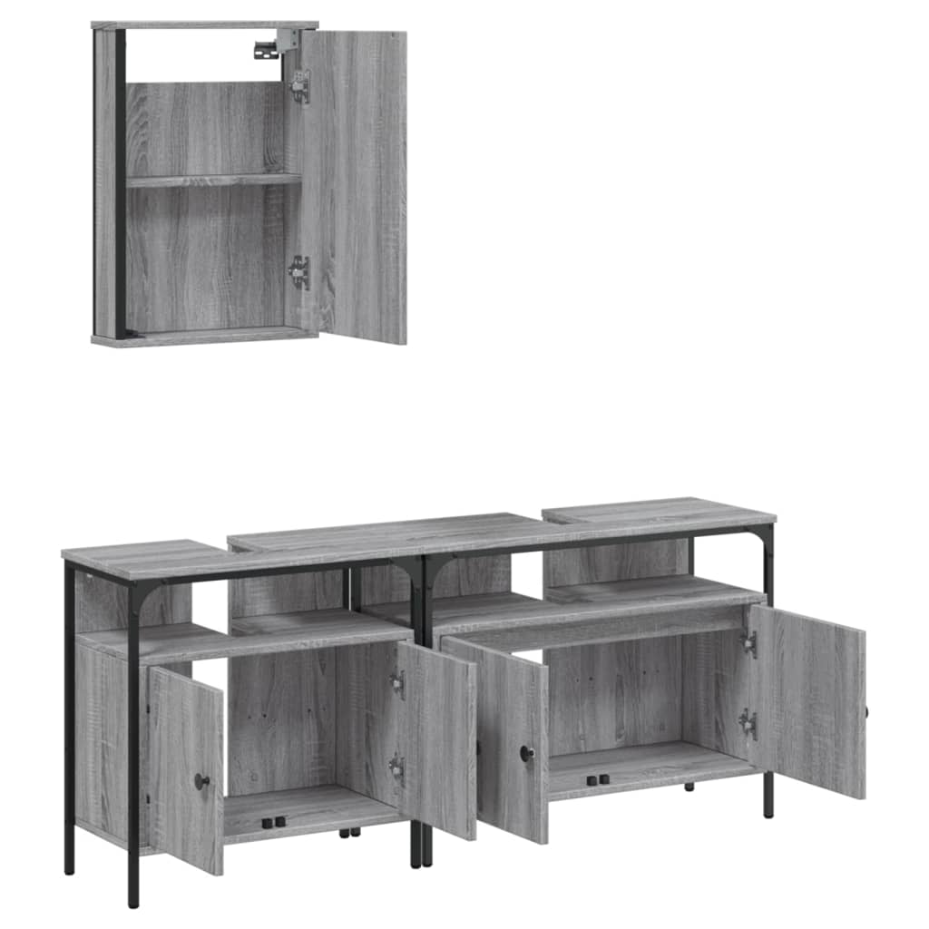 3-delige Badkamermeubelset bewerkt hout grijs sonoma eikenkleur is nu te koop bij PeponiXL, paradijselijk wonen!