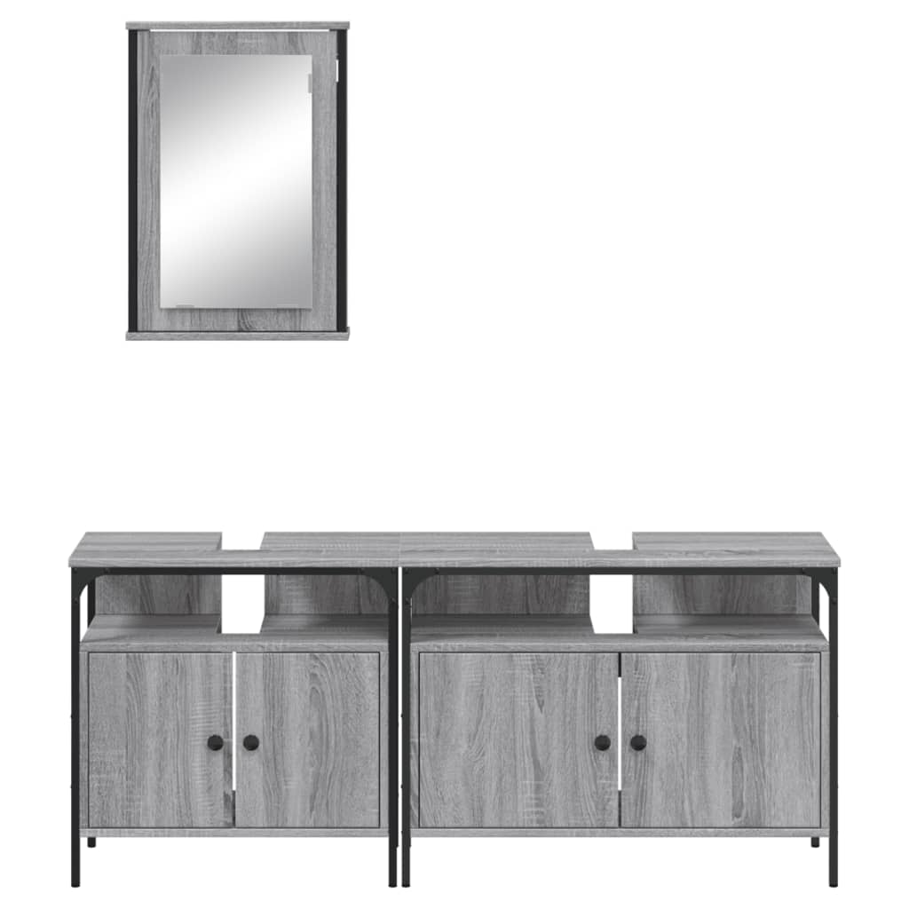 3-delige Badkamermeubelset bewerkt hout grijs sonoma eikenkleur is nu te koop bij PeponiXL, paradijselijk wonen!
