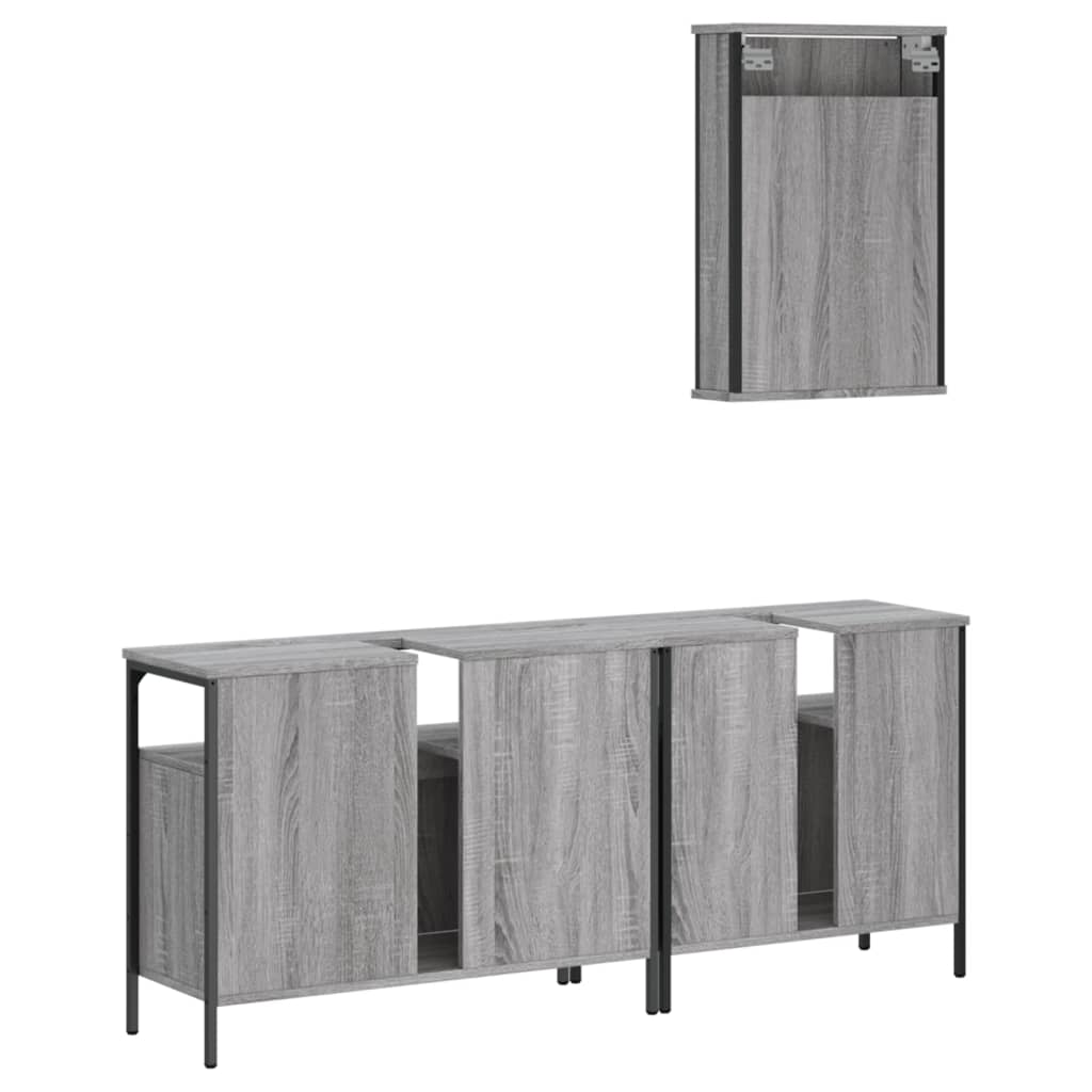 3-delige Badkamermeubelset bewerkt hout grijs sonoma eikenkleur is nu te koop bij PeponiXL, paradijselijk wonen!