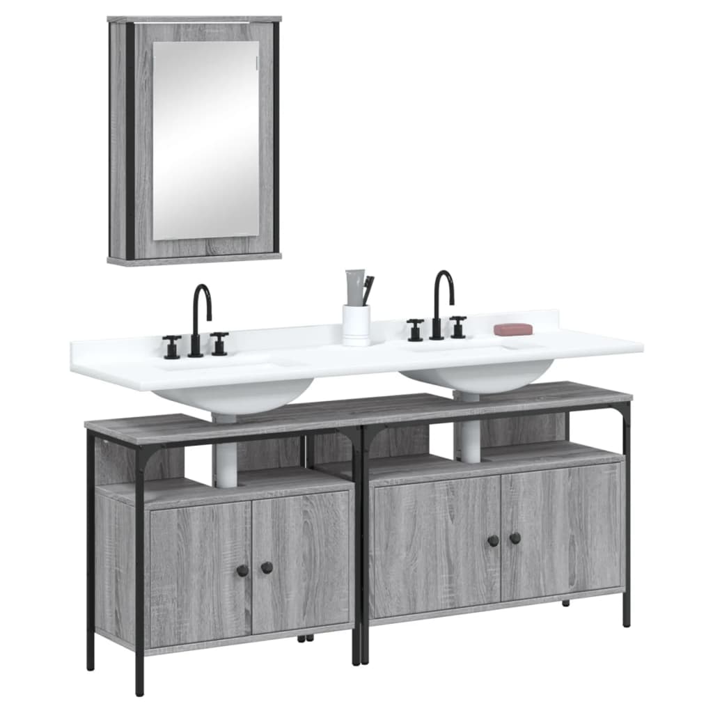 3-delige Badkamermeubelset bewerkt hout grijs sonoma eikenkleur is nu te koop bij PeponiXL, paradijselijk wonen!