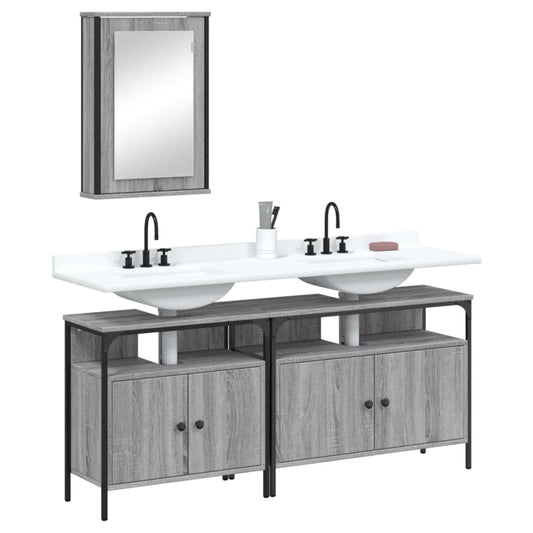 3-delige Badkamermeubelset bewerkt hout grijs sonoma eikenkleur is nu te koop bij PeponiXL, paradijselijk wonen!
