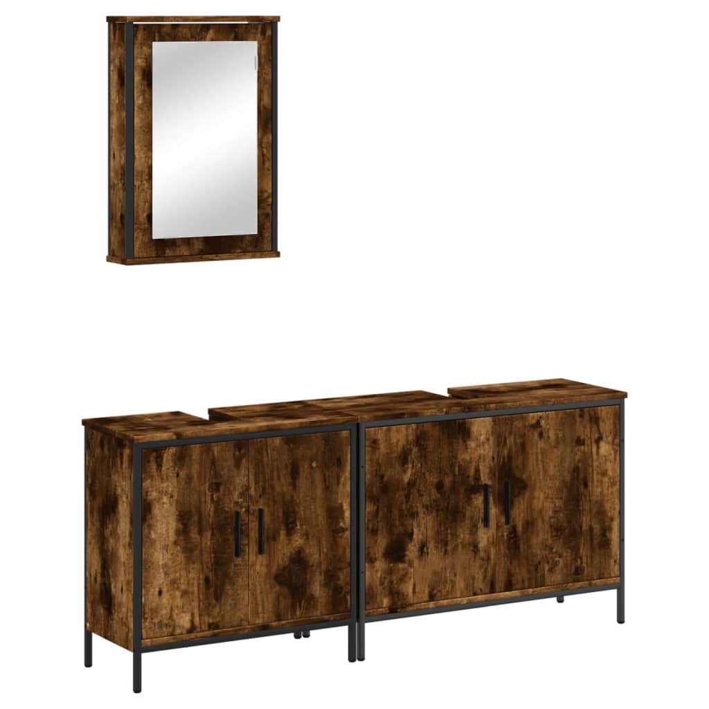3-delige Badkamermeubelset bewerkt hout gerookt eikenkleurig is nu te koop bij PeponiXL, paradijselijk wonen!