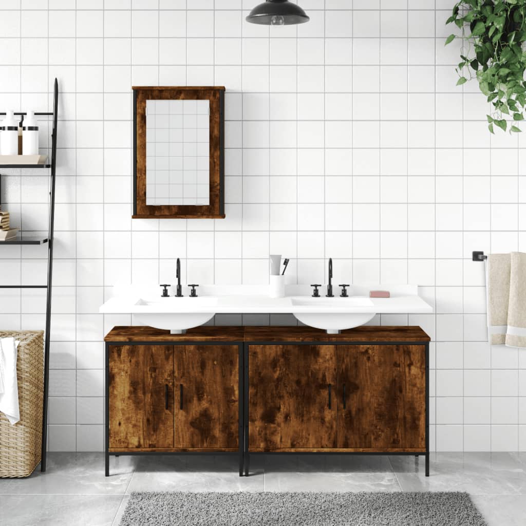 3-delige Badkamermeubelset bewerkt hout gerookt eikenkleurig is nu te koop bij PeponiXL, paradijselijk wonen!