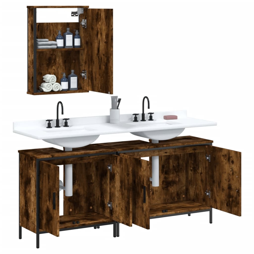 3-delige Badkamermeubelset bewerkt hout gerookt eikenkleurig is nu te koop bij PeponiXL, paradijselijk wonen!