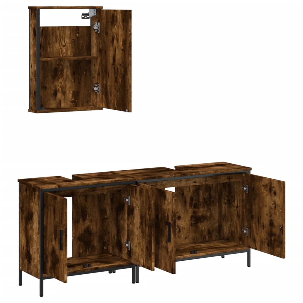 3-delige Badkamermeubelset bewerkt hout gerookt eikenkleurig is nu te koop bij PeponiXL, paradijselijk wonen!