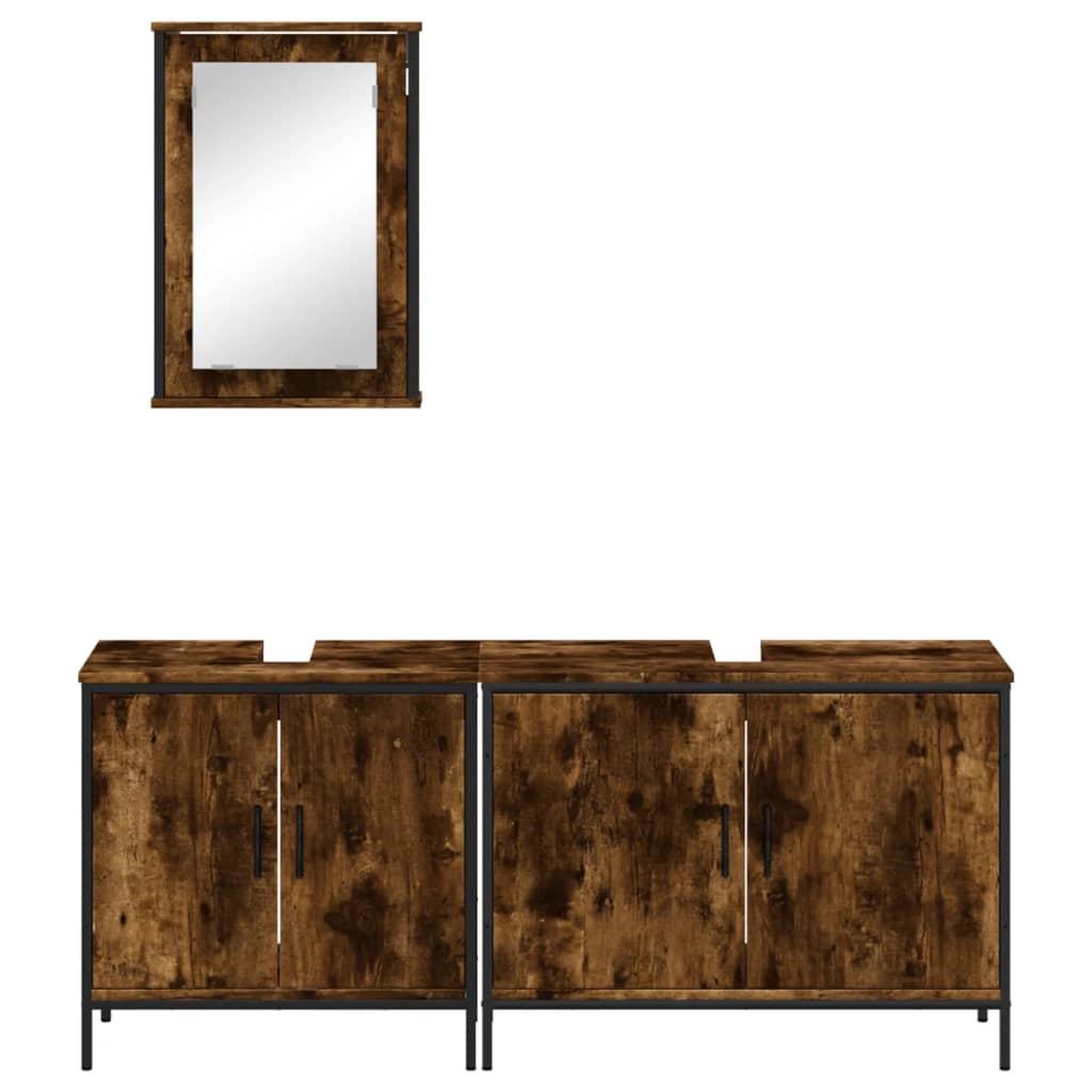 3-delige Badkamermeubelset bewerkt hout gerookt eikenkleurig is nu te koop bij PeponiXL, paradijselijk wonen!