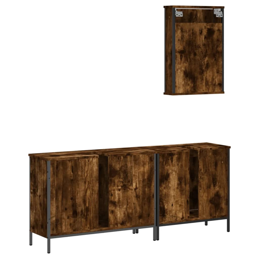 3-delige Badkamermeubelset bewerkt hout gerookt eikenkleurig is nu te koop bij PeponiXL, paradijselijk wonen!