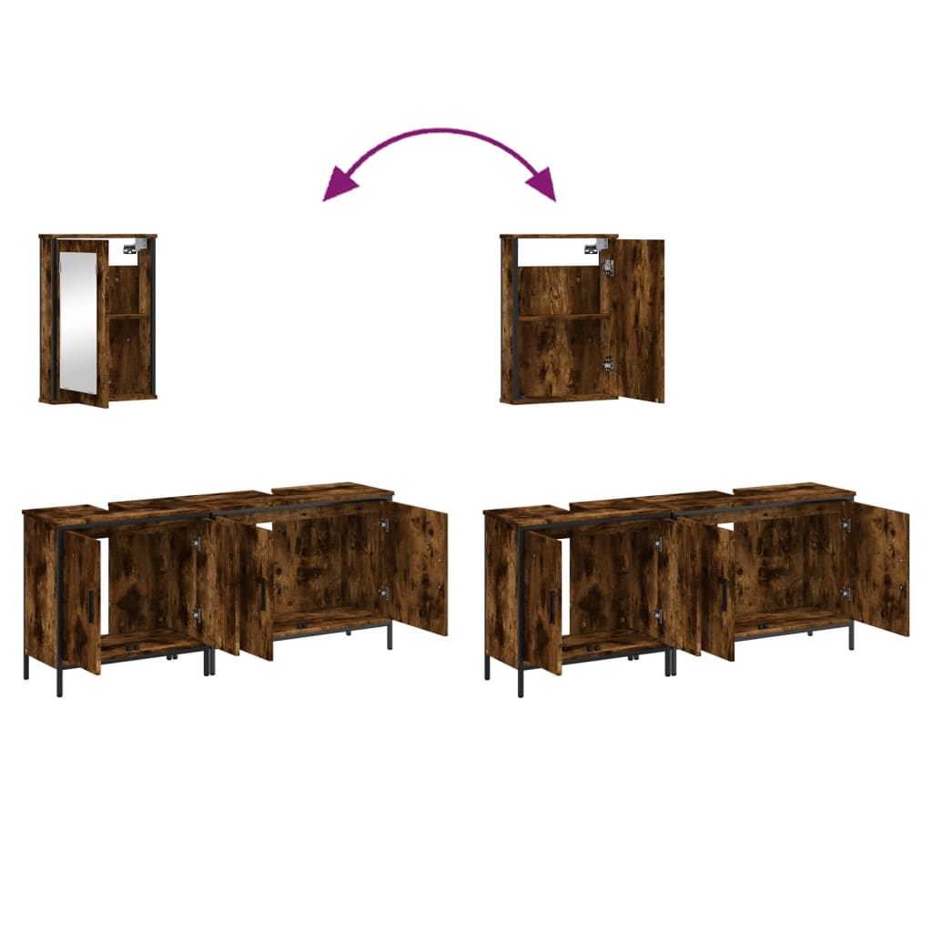 3-delige Badkamermeubelset bewerkt hout gerookt eikenkleurig is nu te koop bij PeponiXL, paradijselijk wonen!