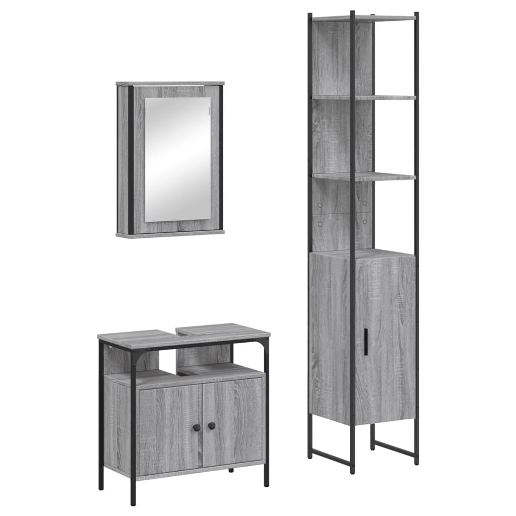 3-delige Badkamermeubelset bewerkt hout grijs sonoma eikenkleur is nu te koop bij PeponiXL, paradijselijk wonen!