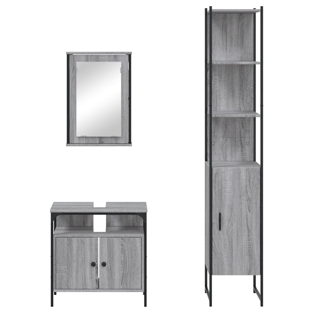 3-delige Badkamermeubelset bewerkt hout grijs sonoma eikenkleur is nu te koop bij PeponiXL, paradijselijk wonen!