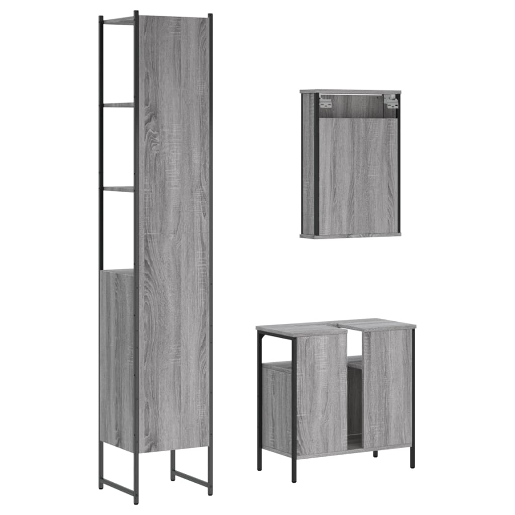 3-delige Badkamermeubelset bewerkt hout grijs sonoma eikenkleur is nu te koop bij PeponiXL, paradijselijk wonen!