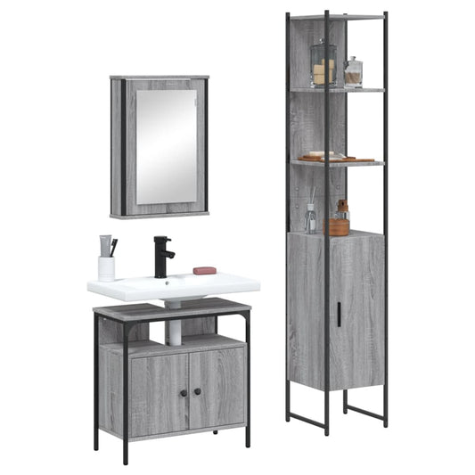 3-delige Badkamermeubelset bewerkt hout grijs sonoma eikenkleur is nu te koop bij PeponiXL, paradijselijk wonen!