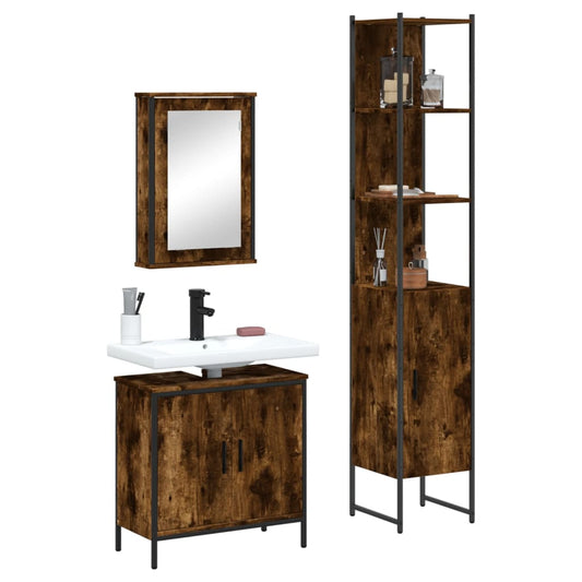 3-delige Badkamermeubelset bewerkt hout gerookt eikenkleurig is nu te koop bij PeponiXL, paradijselijk wonen!