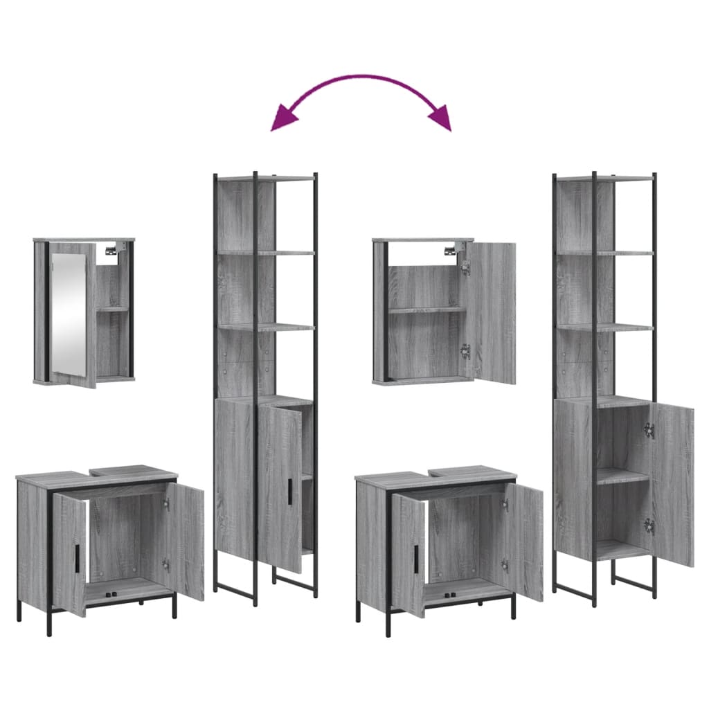 3-delige Badkamermeubelset bewerkt hout grijs sonoma eikenkleur is nu te koop bij PeponiXL, paradijselijk wonen!