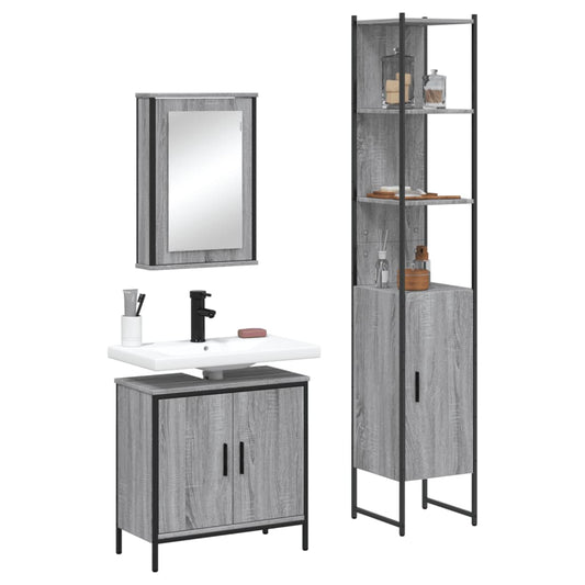 3-delige Badkamermeubelset bewerkt hout grijs sonoma eikenkleur is nu te koop bij PeponiXL, paradijselijk wonen!