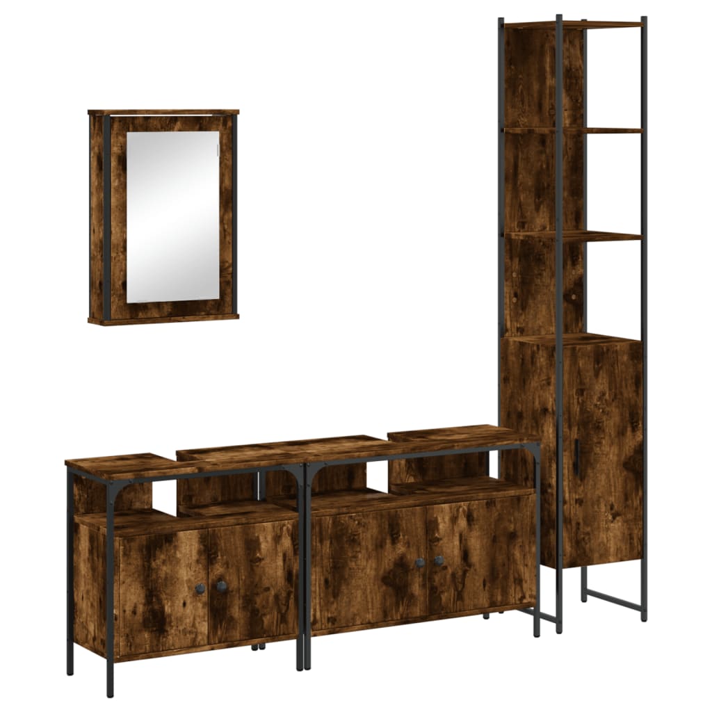4-delige Badkamermeubelset bewerkt hout gerookt eikenkleurig is nu te koop bij PeponiXL, paradijselijk wonen!