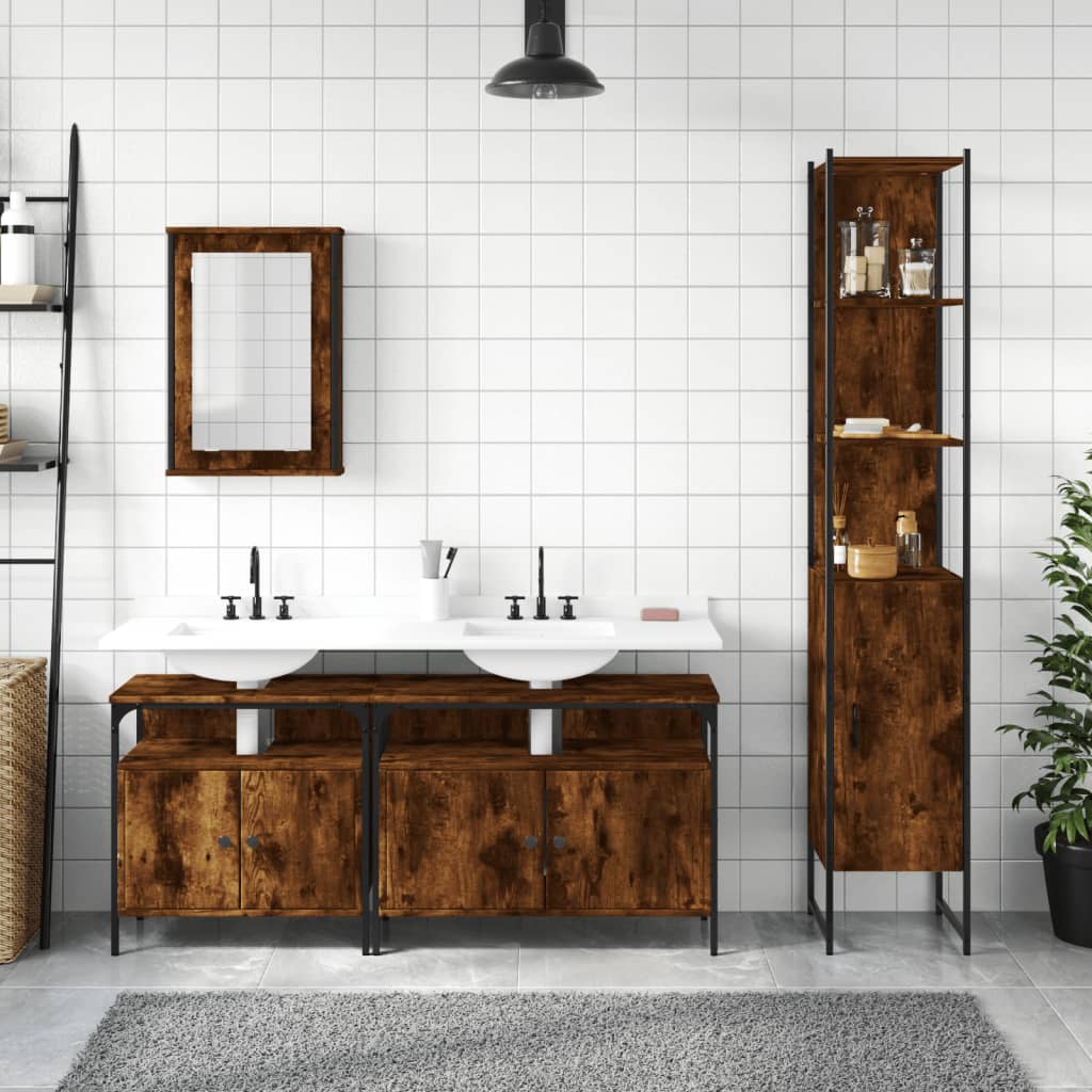 4-delige Badkamermeubelset bewerkt hout gerookt eikenkleurig is nu te koop bij PeponiXL, paradijselijk wonen!