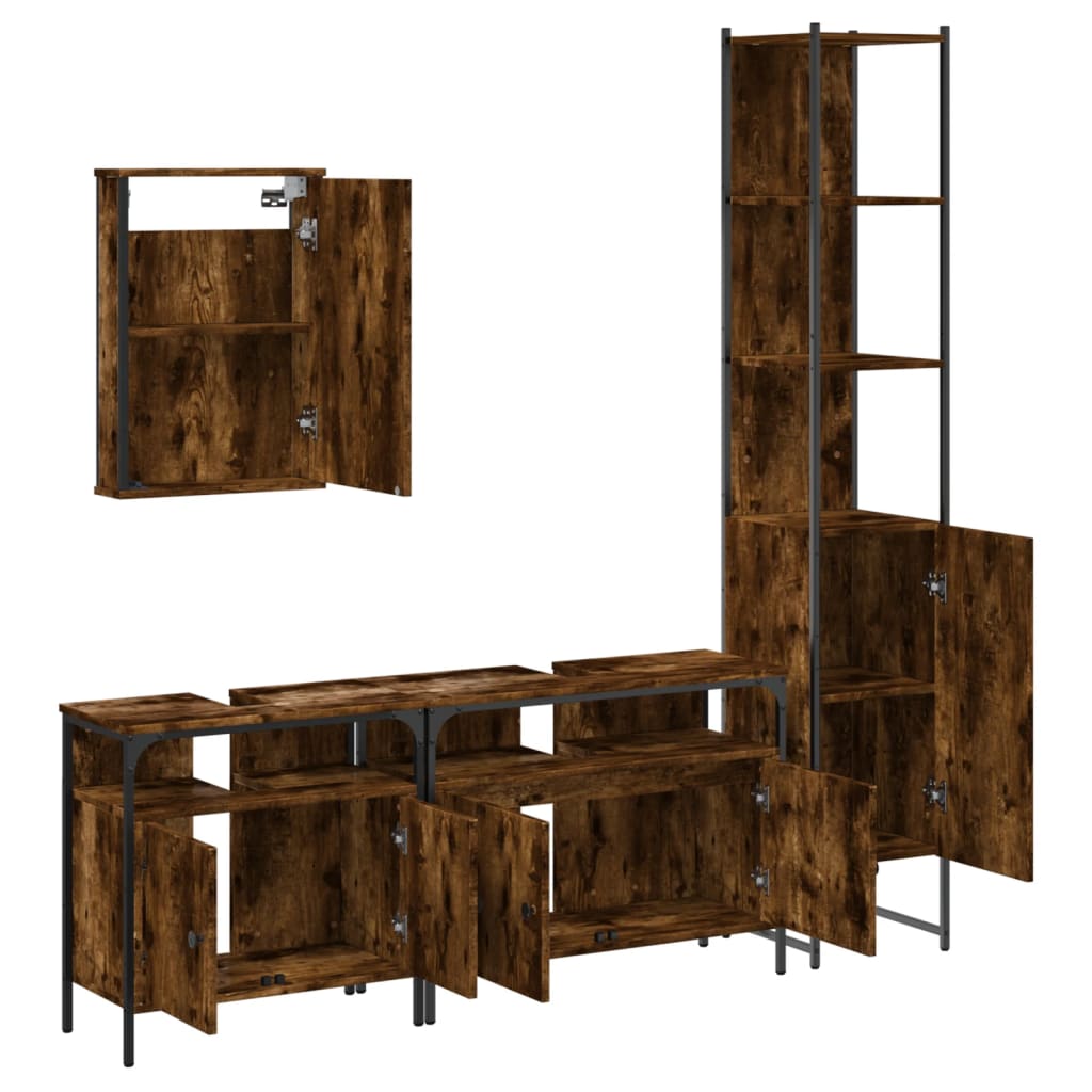 4-delige Badkamermeubelset bewerkt hout gerookt eikenkleurig is nu te koop bij PeponiXL, paradijselijk wonen!