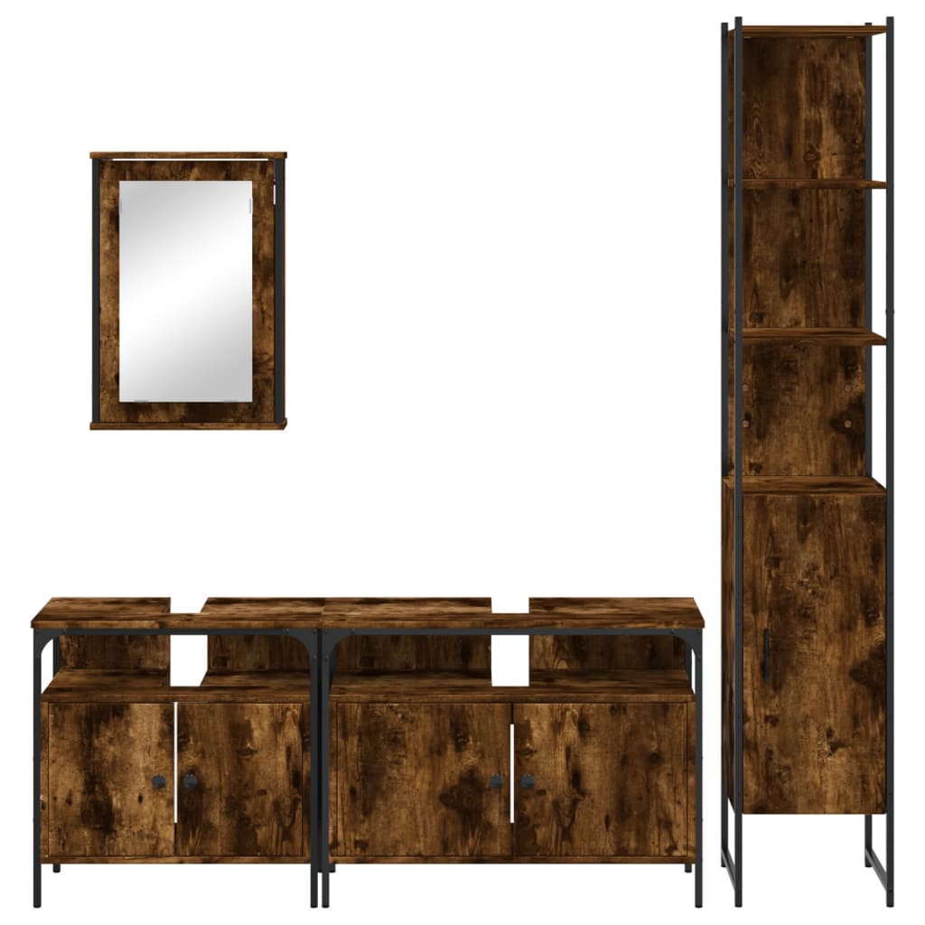 4-delige Badkamermeubelset bewerkt hout gerookt eikenkleurig is nu te koop bij PeponiXL, paradijselijk wonen!