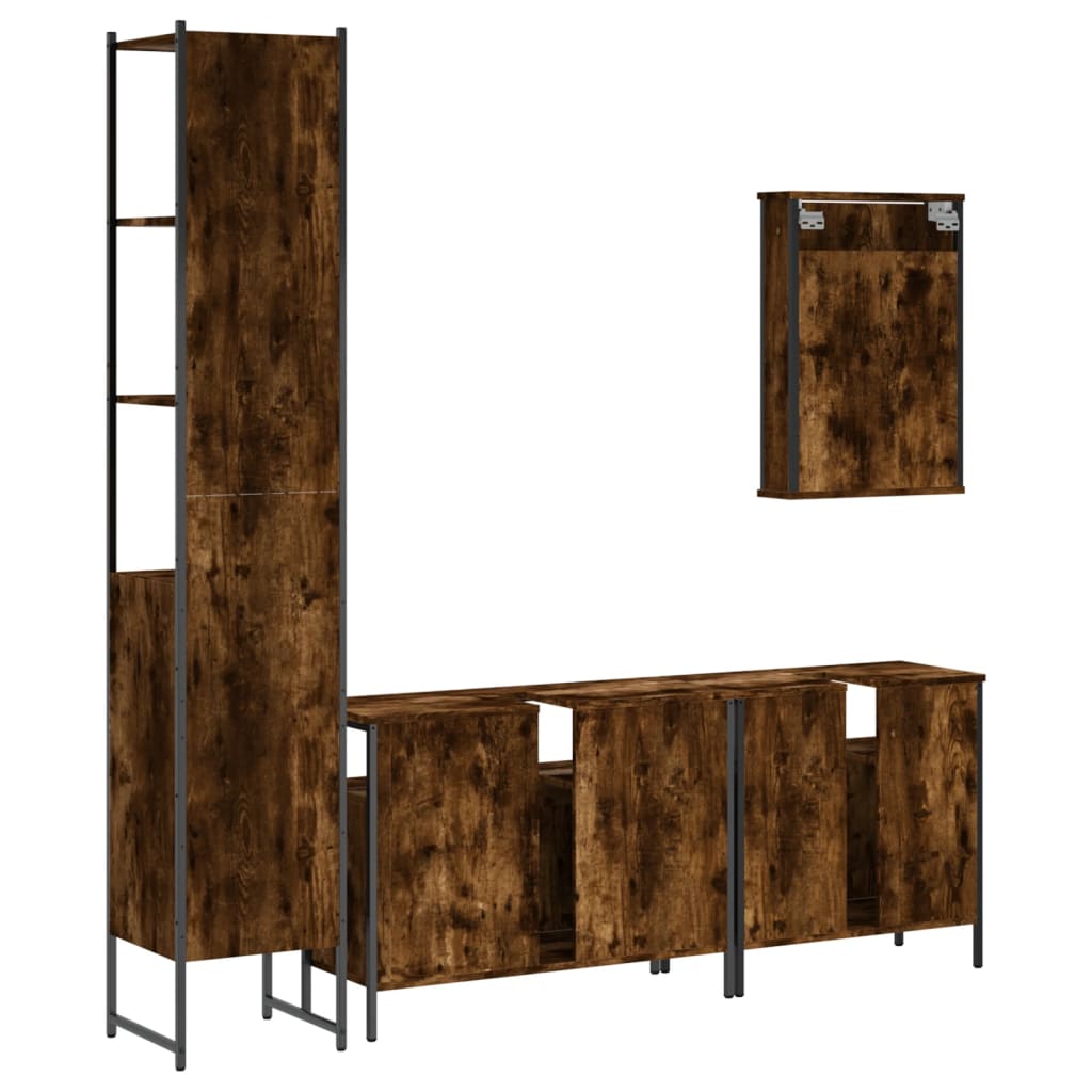 4-delige Badkamermeubelset bewerkt hout gerookt eikenkleurig is nu te koop bij PeponiXL, paradijselijk wonen!