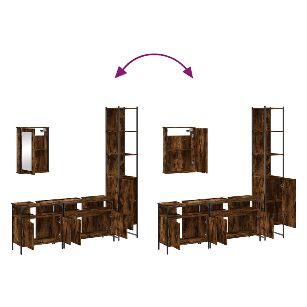 4-delige Badkamermeubelset bewerkt hout gerookt eikenkleurig is nu te koop bij PeponiXL, paradijselijk wonen!