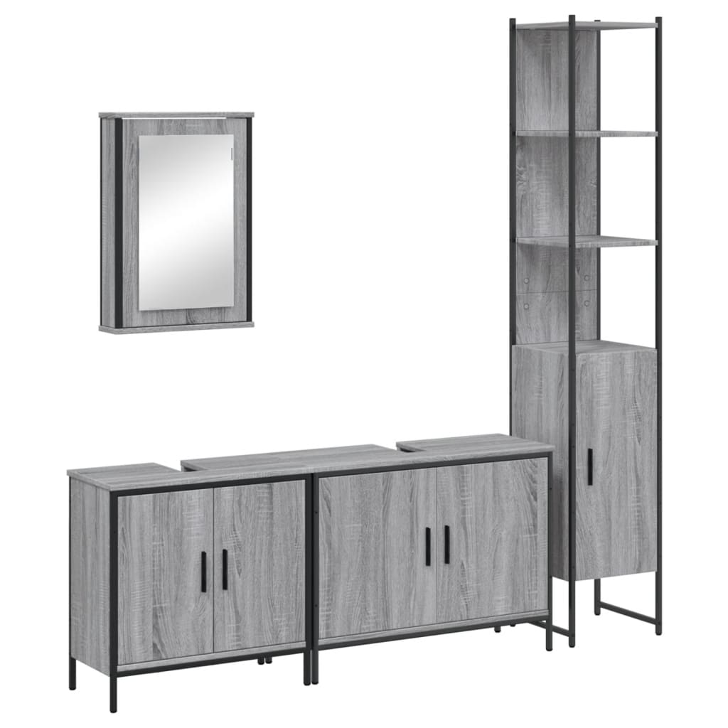 4-delige Badkamermeubelset bewerkt hout grijs sonoma eikenkleur is nu te koop bij PeponiXL, paradijselijk wonen!