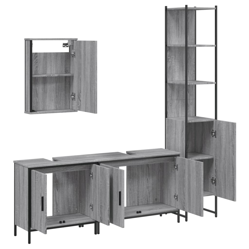 4-delige Badkamermeubelset bewerkt hout grijs sonoma eikenkleur is nu te koop bij PeponiXL, paradijselijk wonen!