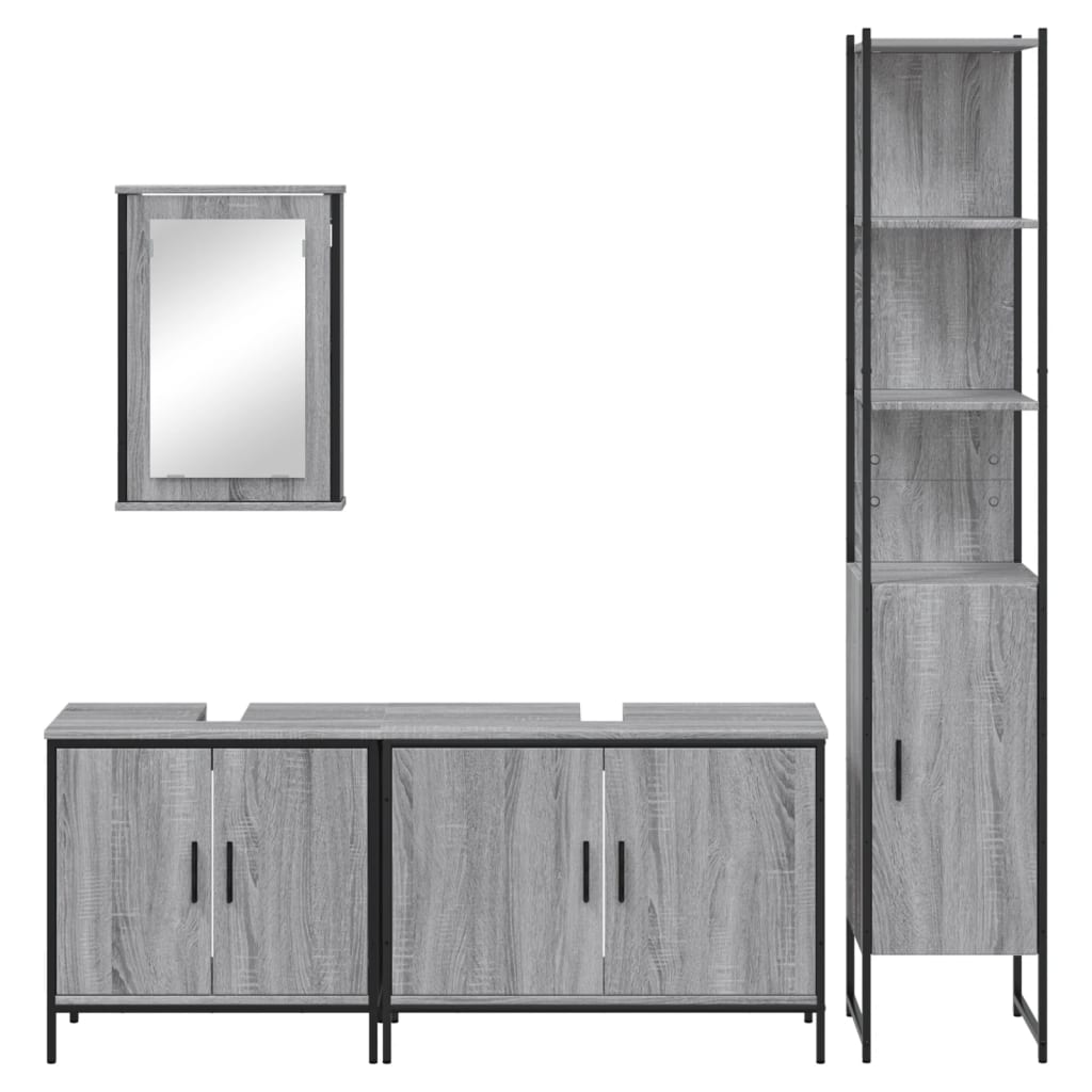 4-delige Badkamermeubelset bewerkt hout grijs sonoma eikenkleur is nu te koop bij PeponiXL, paradijselijk wonen!
