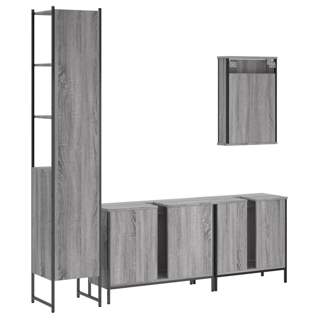 4-delige Badkamermeubelset bewerkt hout grijs sonoma eikenkleur is nu te koop bij PeponiXL, paradijselijk wonen!
