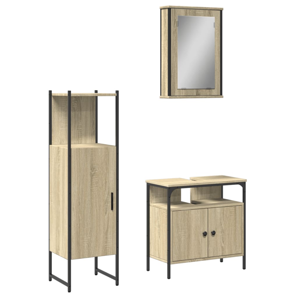 3-delige Badkamermeubelset bewerkt hout sonoma eikenkleurig is nu te koop bij PeponiXL, paradijselijk wonen!