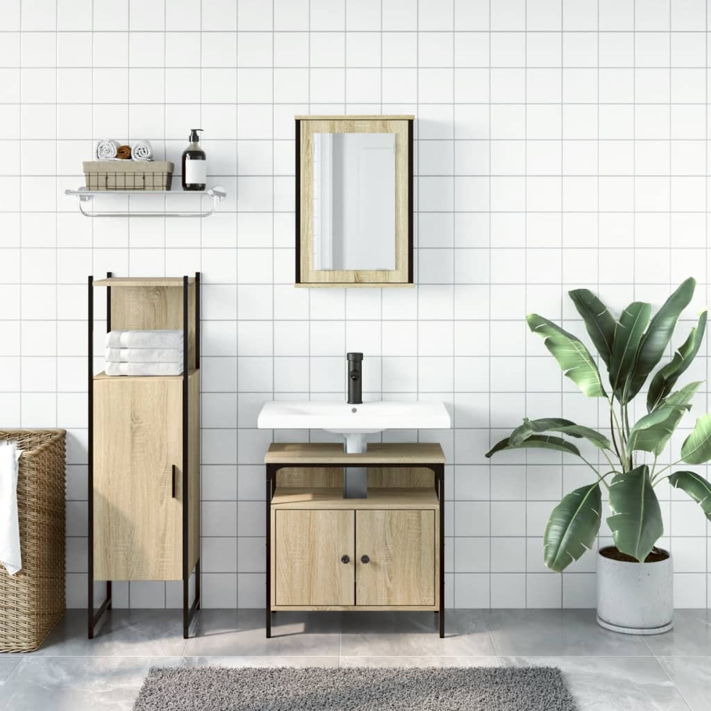 3-delige Badkamermeubelset bewerkt hout sonoma eikenkleurig is nu te koop bij PeponiXL, paradijselijk wonen!