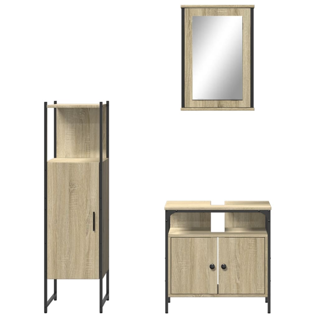 3-delige Badkamermeubelset bewerkt hout sonoma eikenkleurig is nu te koop bij PeponiXL, paradijselijk wonen!