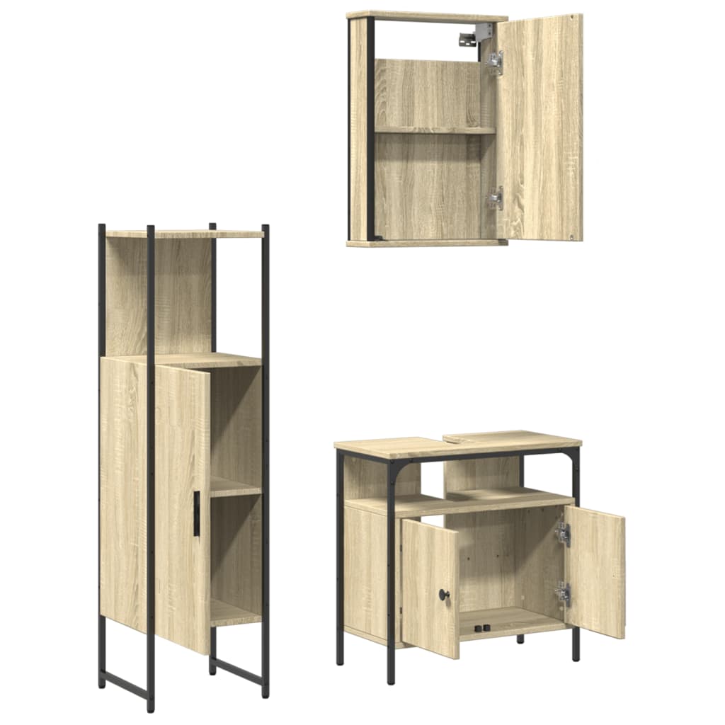 3-delige Badkamermeubelset bewerkt hout sonoma eikenkleurig is nu te koop bij PeponiXL, paradijselijk wonen!