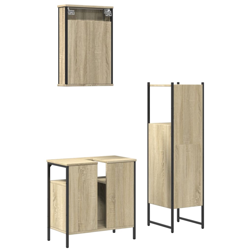 3-delige Badkamermeubelset bewerkt hout sonoma eikenkleurig is nu te koop bij PeponiXL, paradijselijk wonen!