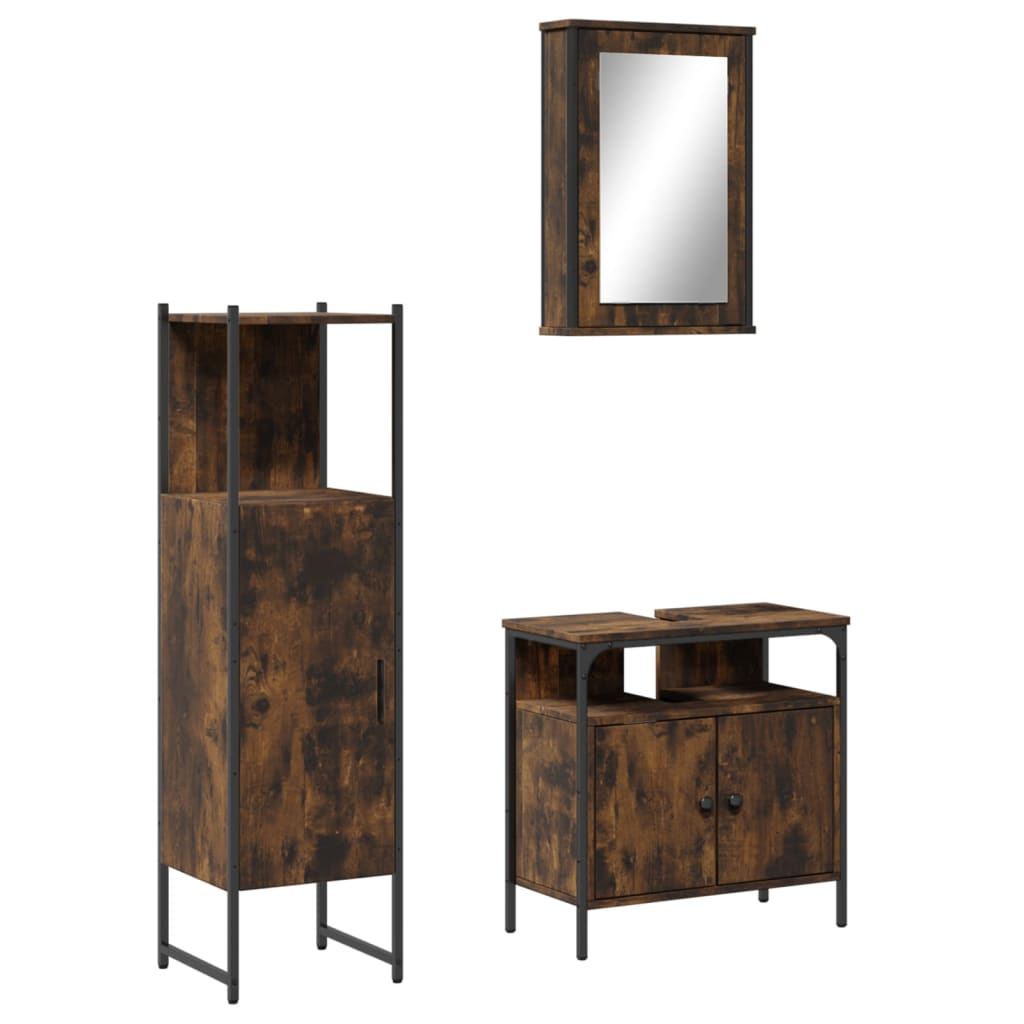 3-delige Badkamermeubelset bewerkt hout gerookt eikenkleurig is nu te koop bij PeponiXL, paradijselijk wonen!