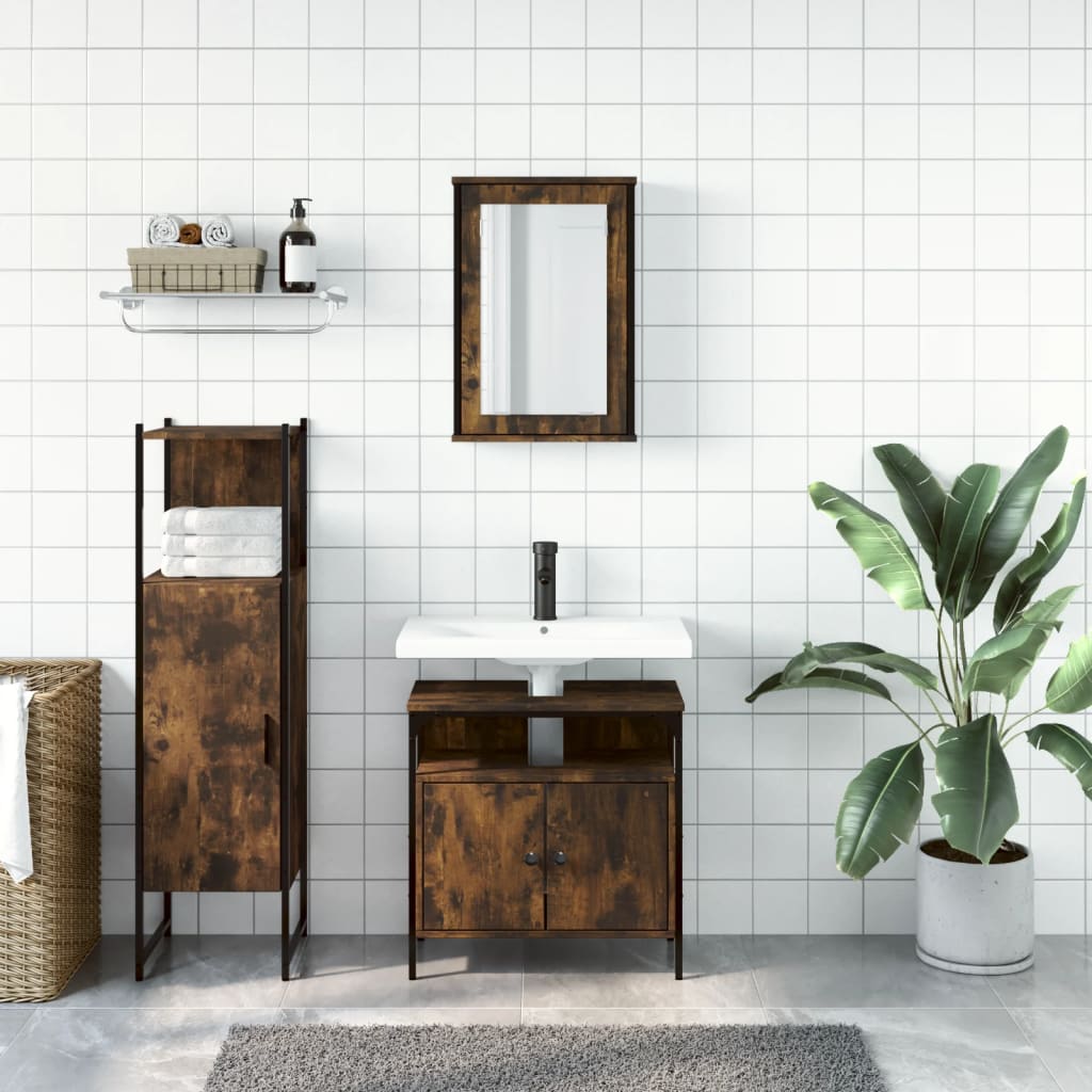 3-delige Badkamermeubelset bewerkt hout gerookt eikenkleurig is nu te koop bij PeponiXL, paradijselijk wonen!